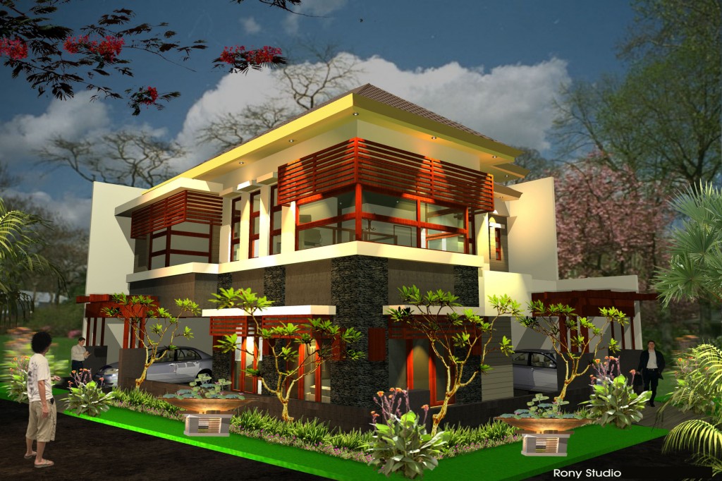 desain rumah pojok tema : rumah tropis modern 